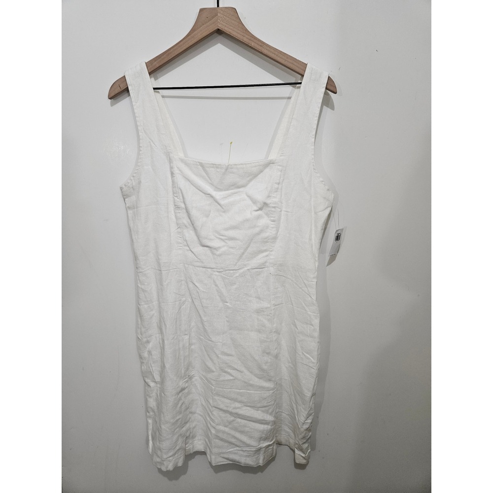 Old Navy Women White Linen Blend Smocked Back Square Neck Mini Dress Large NEW